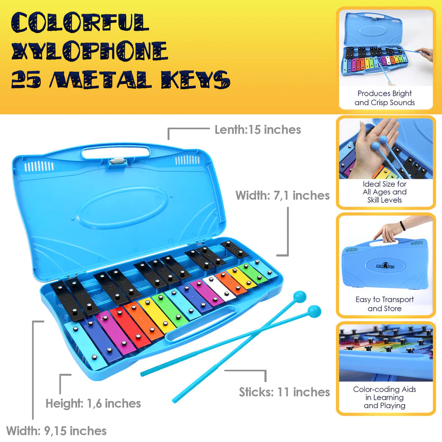 Glockenspiel Xylophone (25 Note Colorful Metal Keys)