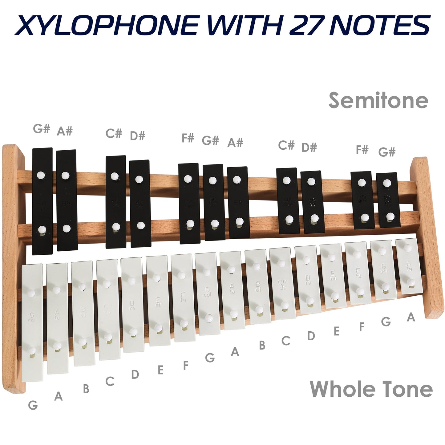 Glockenspiel Xylophone 27 Note Black & White Metal Keys